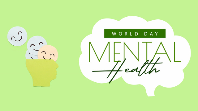 Happy World Mental Health Day with Cute Emoticons Zoom Background Modelo de Design