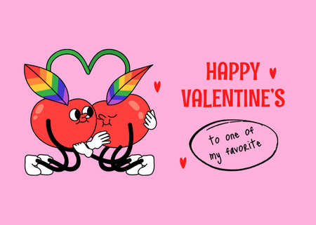 Valentine's Day Holiday Greeting with Cute Cherries in Love Postcard 5x7in Šablona návrhu