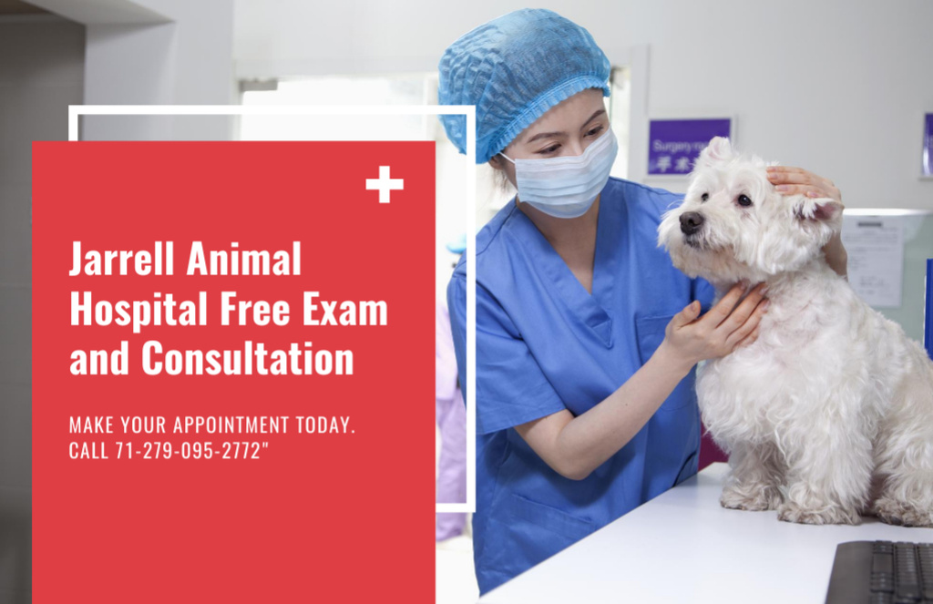 Plantilla de diseño de Vet Clinic Services Ad with Examining of Dog Flyer 5.5x8.5in Horizontal 