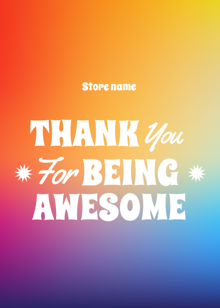 Ontwerpsjabloon van Postcard 5x7in Vertical van Thank You for Being Awesome Text On Colorful Rainbow Gradient
