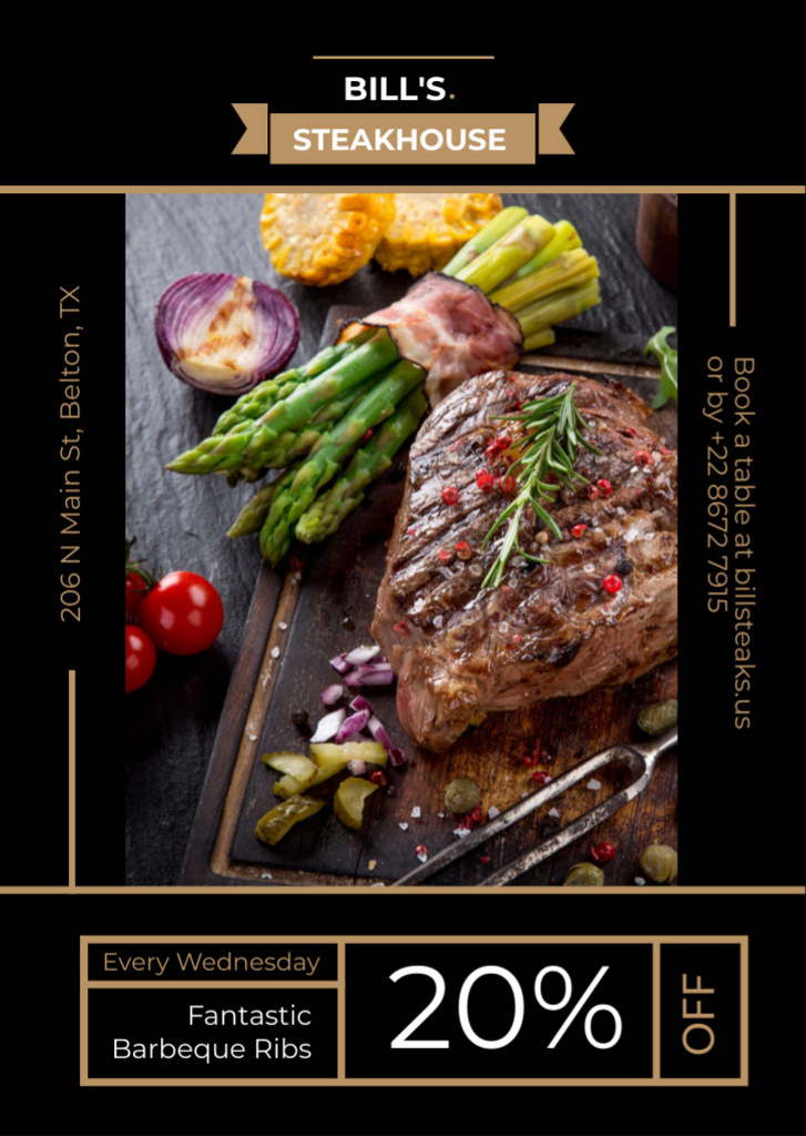 Platilla de diseño Discount on Appetizing Grilled Steak on Black Flyer A6