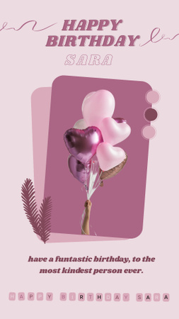Designvorlage Festliche Geburtstagswünsche mit rosa Luftballons für Instagram Story