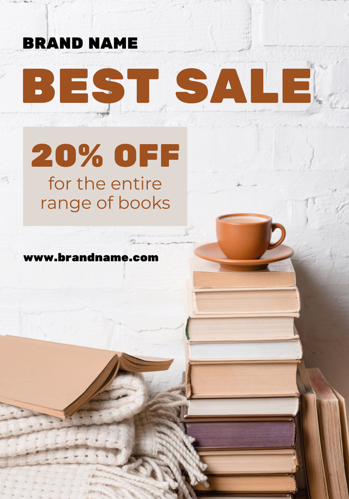 Modèle de visuel Books Sale Announcement with Cup on Stack - Poster 28x40in