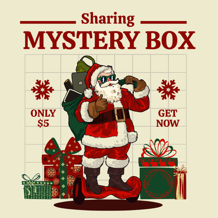 Mystery box for Christmas with Santa illustration Instagram Design Template