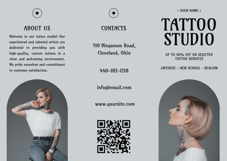 Plantilla de diseño de Servicio de tatuador talentoso en estudio con descuento Brochure 