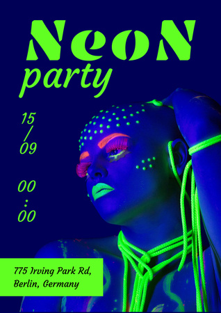 Party Announcement with Woman in Neon Makeup Poster A3 Design Template