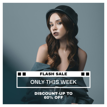 Flash Sale Announcement with Young Stylish Woman Instagram Design Template