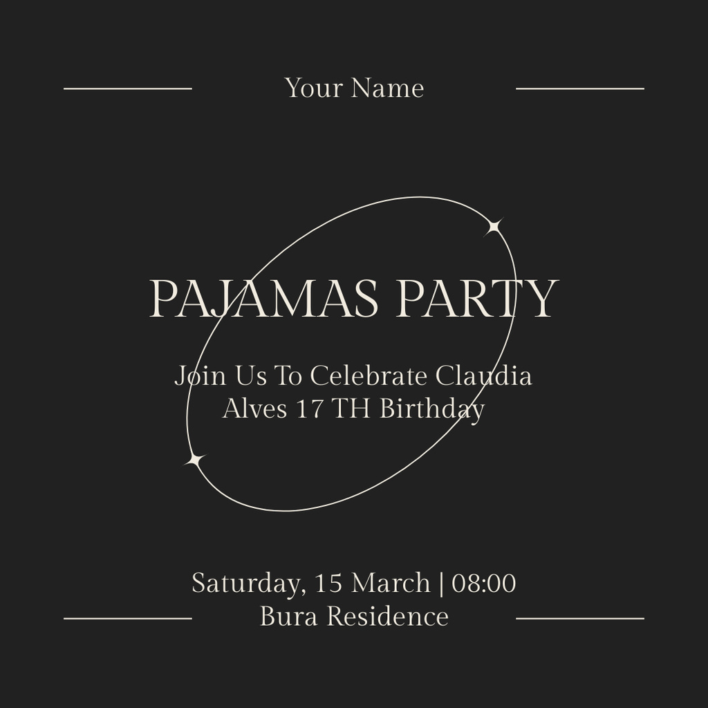 Pajama Party Invitation in Black Instagram Tasarım Şablonu