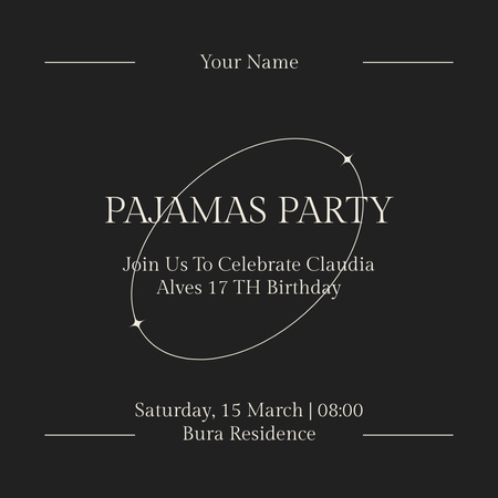 Запрошення на піжамну вечірку чорного кольору Instagram – шаблон для дизайну