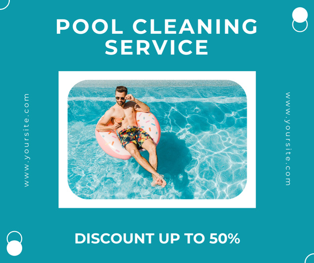Ontwerpsjabloon van Facebook van Offer of Discount on Cleaning Pools with Handsome Man Relaxing