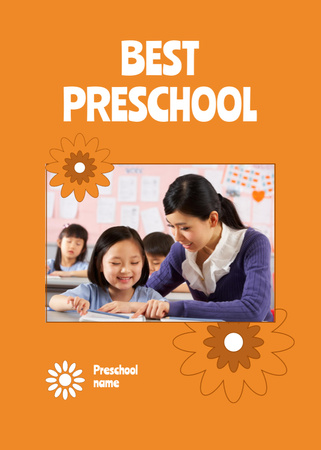 Best Preschool Education Orange Postcard 5x7in Vertical Design Template