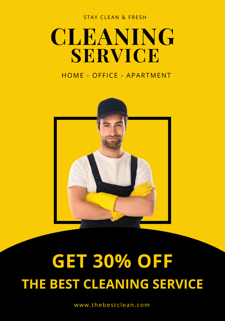 Flexible Cleaning Service Ad With Discounts Poster 28x40in Πρότυπο σχεδίασης
