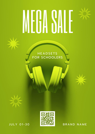 Platilla de diseño Mega Sale of Headsets for Schoolers Green Postcard A6 Vertical