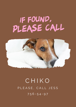 Designvorlage Info about Lost Dog with Jack Russell on Brown für Flyer A6