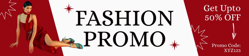 Ontwerpsjabloon van Ebay Store Billboard van Promo Discount Fashion Collection on Red