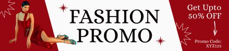 Ontwerpsjabloon van Ebay Store Billboard van Promo Korting Fashion Collectie op Rood