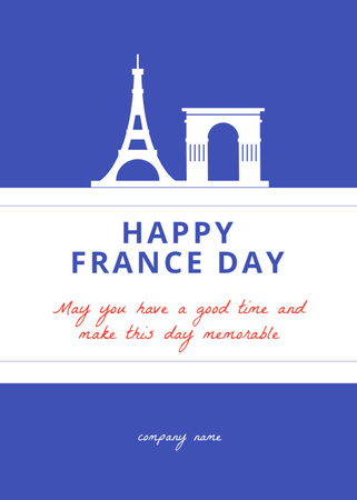 National Day Of France Congrats With Architecture Symbols Postcard 5x7in Vertical Design Template