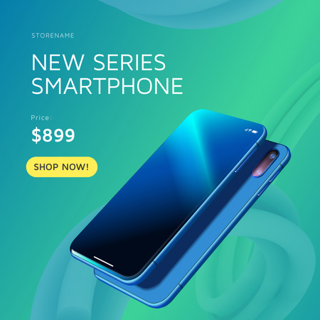 Szablon projektu Sale of New Series of Smartphones in Blue Color Instagram AD