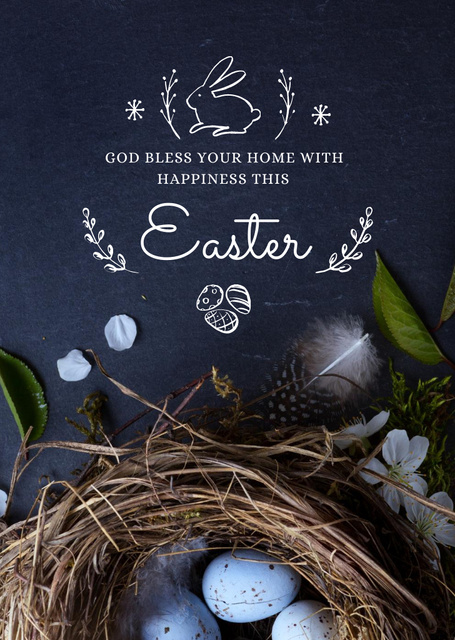 Ontwerpsjabloon van Postcard A6 Vertical van Easter Greeting With Eggs In Blue