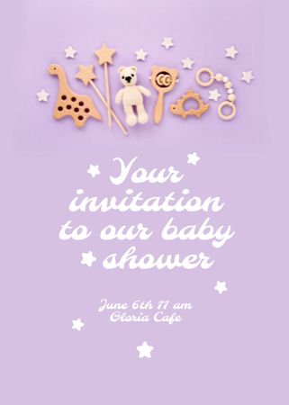 Baby Shower Celebration Announcement with Cute Toys Invitation tervezősablon