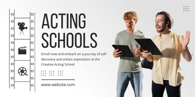 Acting School Promo with Cinematic Icons Twitter Design Template