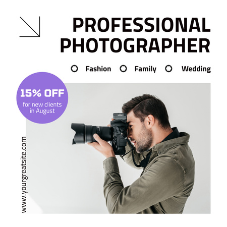Qualified Photographer Services For Occasions With Discount Animated Post Design Template