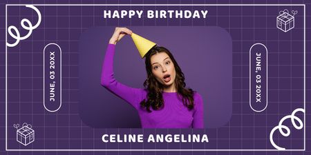 Plain Birthday Greeting on Purple Twitter Design Template