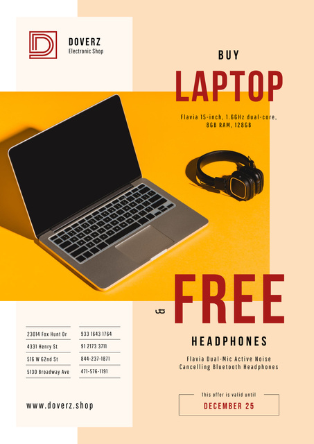 Designvorlage Gadgets Offer with Laptop and Headphones für Poster