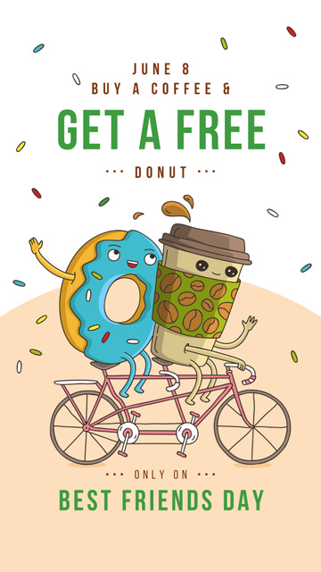 Coffee cup and Doughnut riding Bicycle Instagram Story – шаблон для дизайна