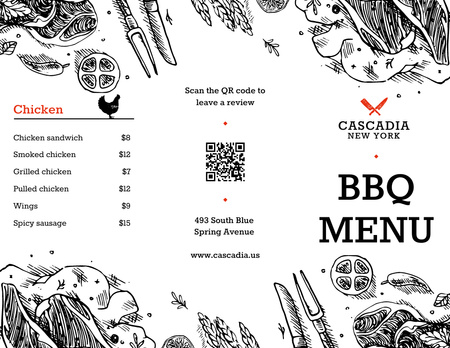 BBQ-ravintolan ruokalista kuvilla Menu 11x8.5in Tri-Fold Design Template