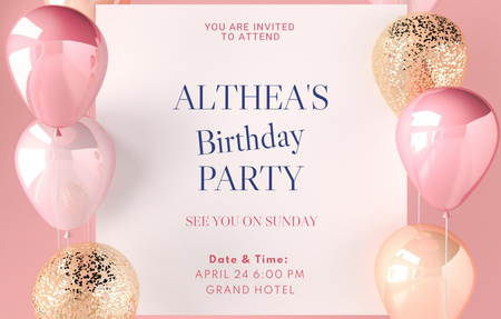 Plantilla de diseño de fiesta de cumpleaños celebración rosa Invitation 4.6x7.2in Horizontal 