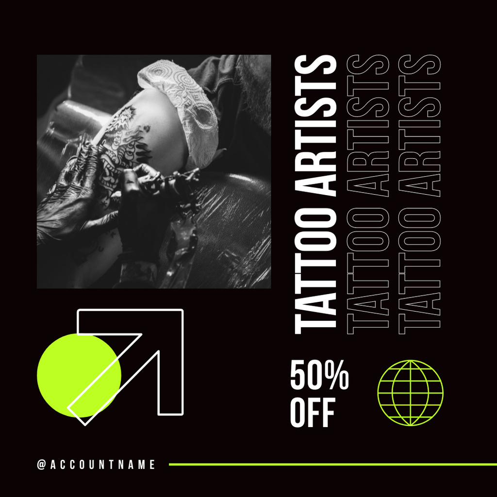 Tattoo Artists Services Offer With Discount In Black Instagram Design Template