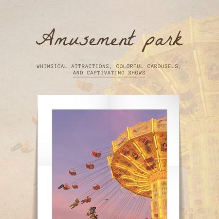 Marvelous Amusement Park With Big Carousel And Cotton Candy Animated Post Design Template