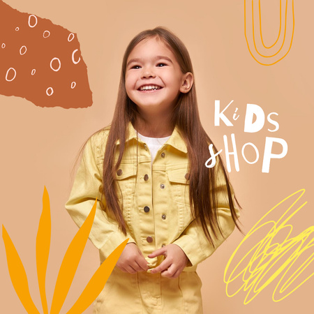 Kids Shop Ad with Cute Smiling Girl Instagram Design Template