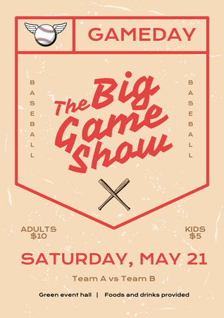 Exciting Baseball Game Show Announcement In Orange Poster Design Template