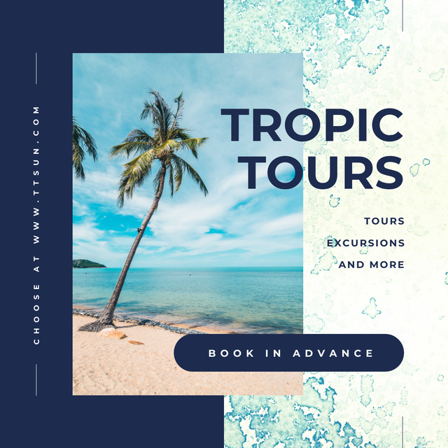 Designvorlage Tropic Tours Offer on Blue für Instagram