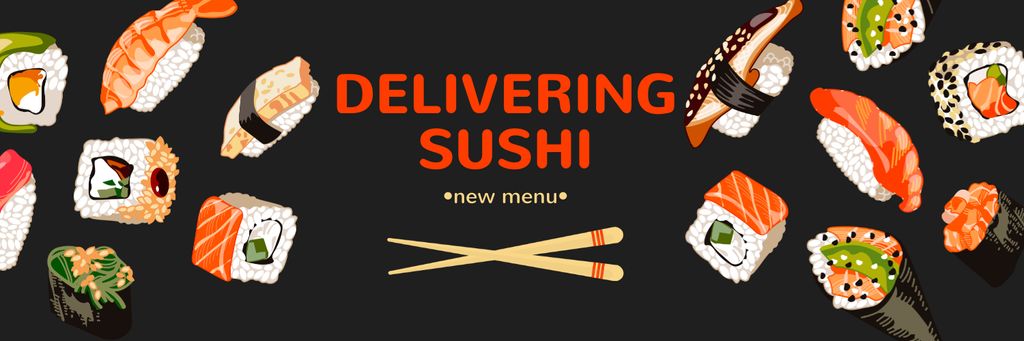 Plantilla de diseño de Sushi Delivery services promotion Twitter 