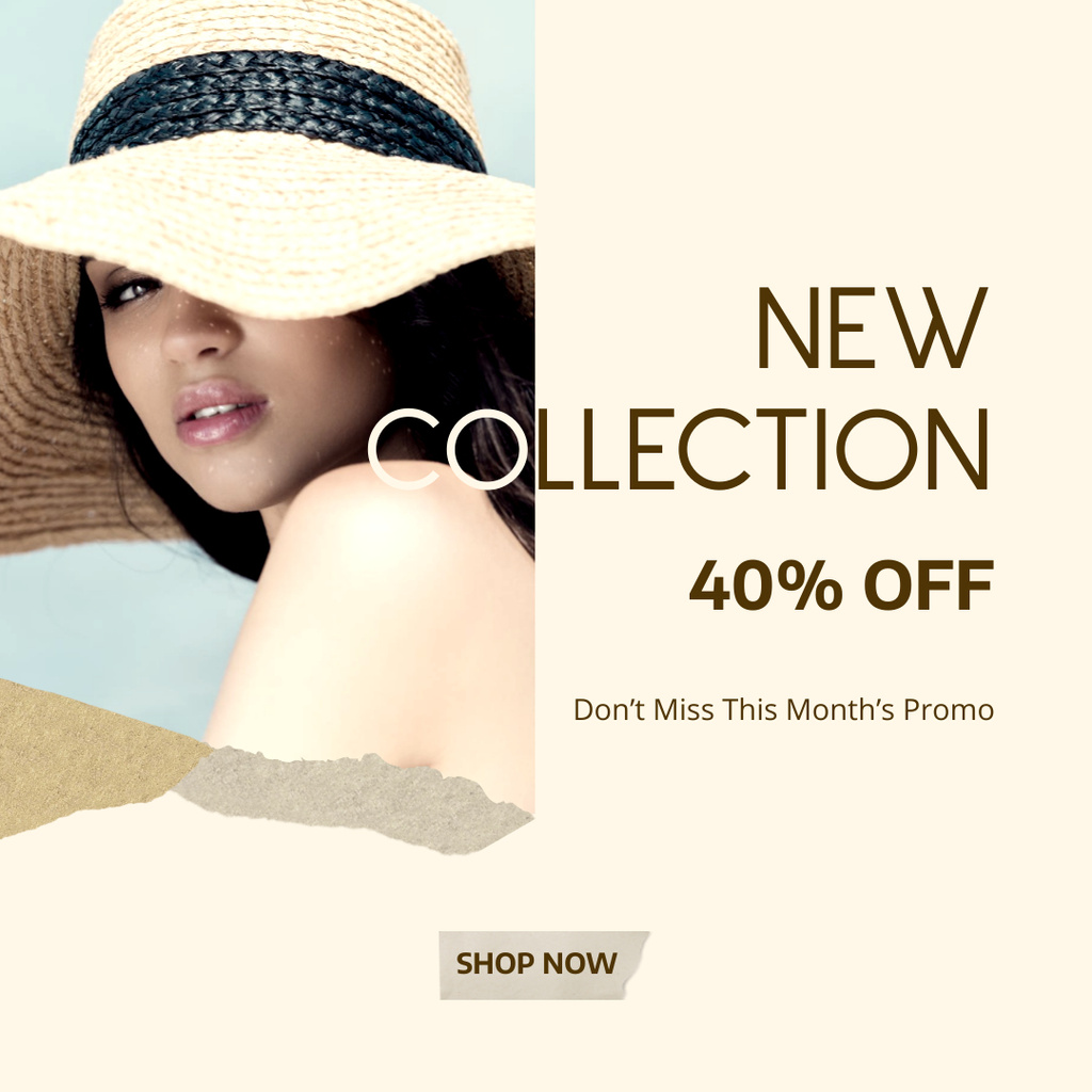 Platilla de diseño Fashion Sale Ad with Attractive Woman in Hat Instagram