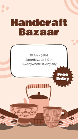 Handcraft Bazaar With Teapot And Dishware Instagram Story Design Template