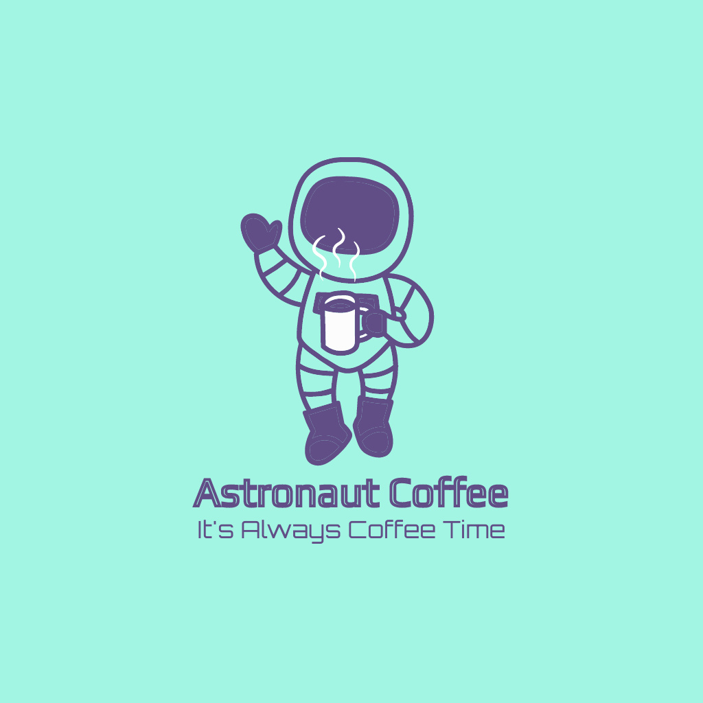 Astronaut Drinking Hot Coffee Logoデザインテンプレート