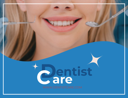 Dentist Care Services with Smiling Patient Thank You Card 5.5x4in Horizontal Design Template
