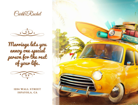 Plantilla de diseño de Marriage quote with Vintage Car Postcard 4.2x5.5in 