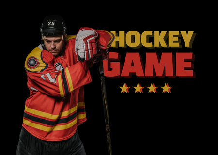 Template di design Giocatore sull'annuncio del gioco di hockey nero Postcard