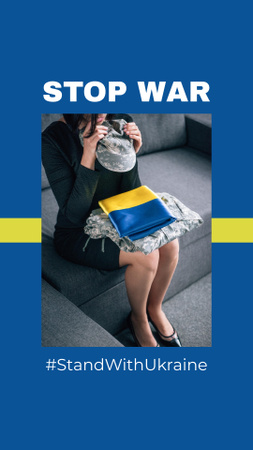 Woman Holding Ukrainian Flag and Military Uniform Instagram Story Design Template
