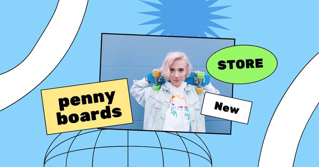 Modèle de visuel Young Girl with Penny Board - Facebook AD