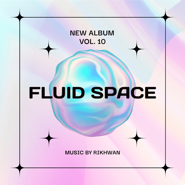 Holographic composition with fluid ball,black elements and titles Album Cover Design Template