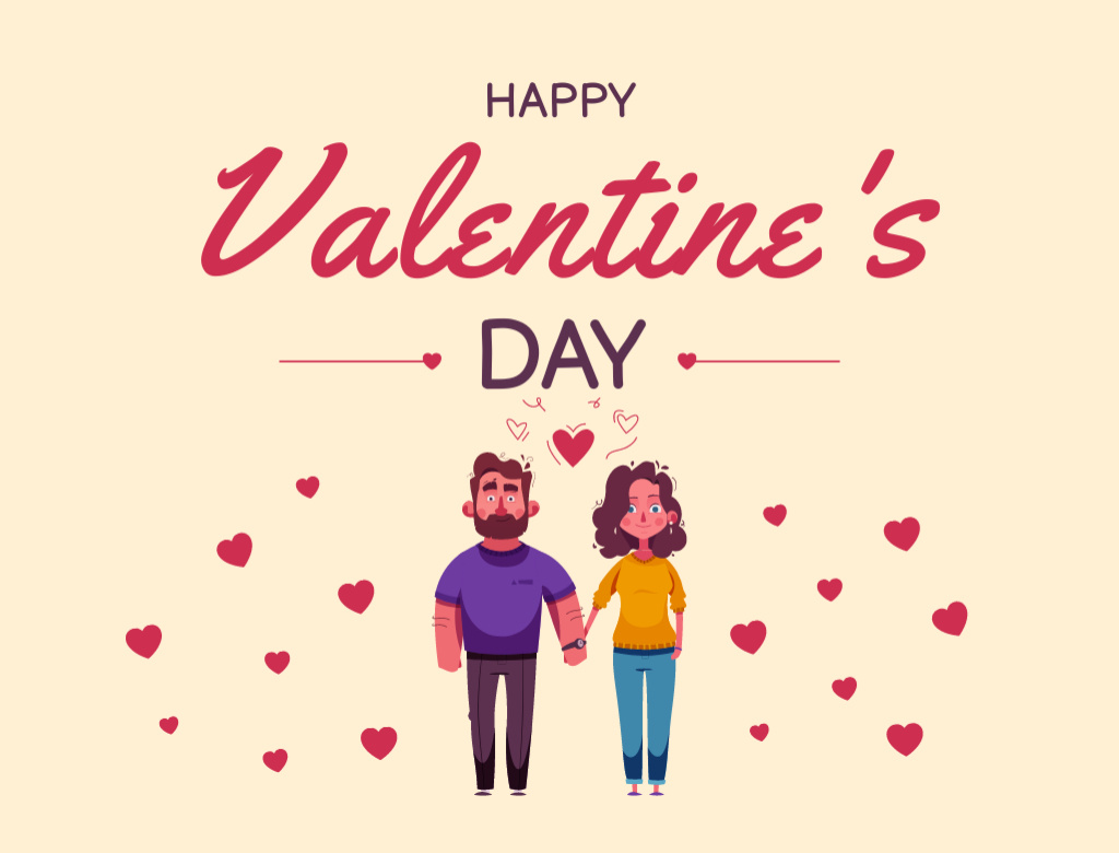 Ontwerpsjabloon van Postcard 4.2x5.5in van Congratulations on Valentine's Day with Couple in Love