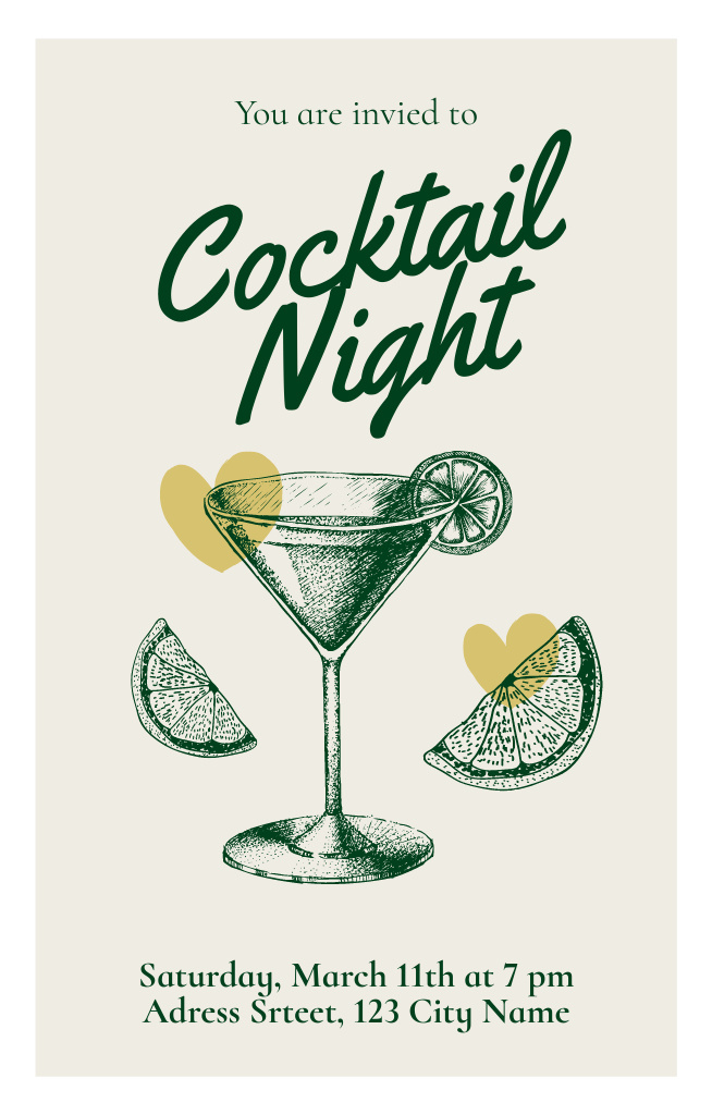 Cocktails Night Event's Ad Invitation 4.6x7.2in Design Template