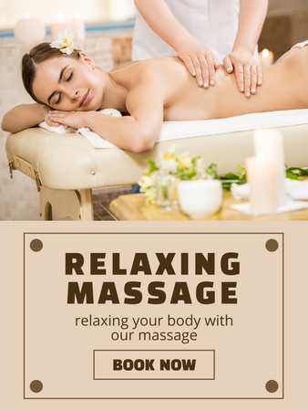 Plantilla de diseño de Anuncio de salón de spa con hermosa mujer disfrutando de un masaje Poster US 