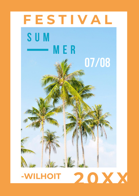Summer Festival With Tropical Palm Trees Postcard A6 Vertical Tasarım Şablonu